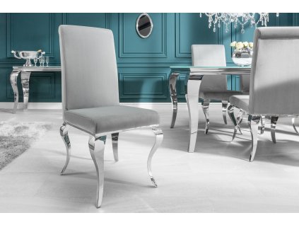 Luxusní jídelní židle Modern Barock světle šedá samet