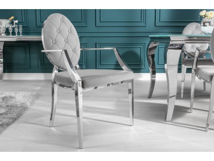 Luxusní jídelní židle Modern Barock II šedý samet s područkami