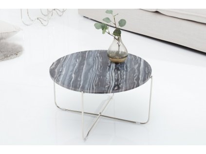 Luxusní konferenční stolek Marble 62cm šedý mramor/stříbrný rám