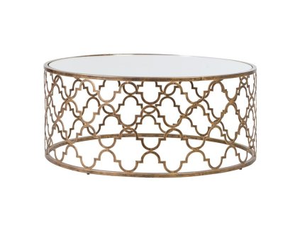 Luxusní art-deco konferenční stolek Tiarra Gold 107cm se skleněnou deskou
