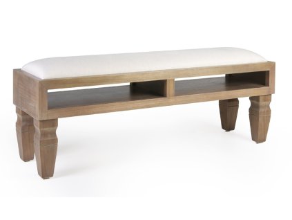 Masivní dřevěná lavice Kien 125cm, čalouňěný sedák bílý