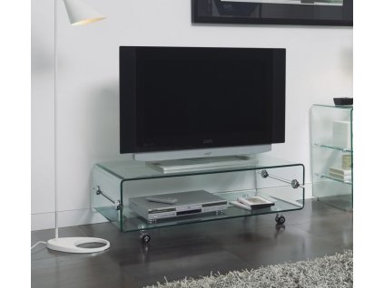 Designový skleněný TV stolek Spirit 100cm na kolečkách