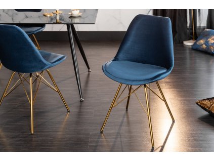 Designová retro židle Scandinavia tmavě modrá samet