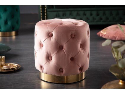 Růžový sametový taburet Modern Barock