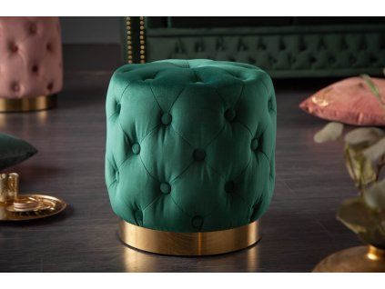 Designový zelený sametový taburet Modern Barock