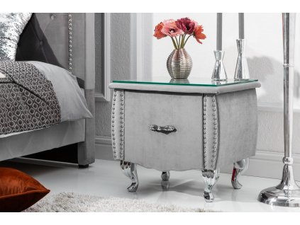 Stylový noční stolek Extravagancia 45cm sametově stříbrná