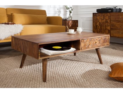 Stylový konferenční stolek z krásného dřeva palisandr a úžasným mozaikovým motivem.