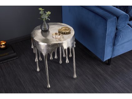 Designový příruční stolek Drop 51cm kovový stříbrný