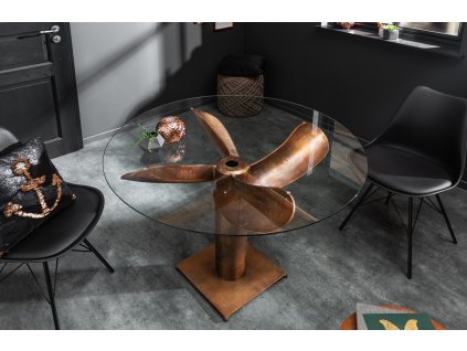 Originální kulatý konferenční stolek Ocean 105cm měď