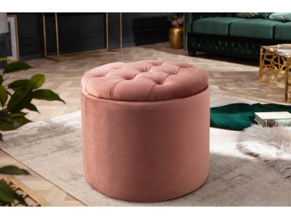 Designový čalouněný taburet Modern Barock růžový s úložným prostorem