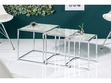 Set 3 stylových odkládacích stolků Element Mramor Glass