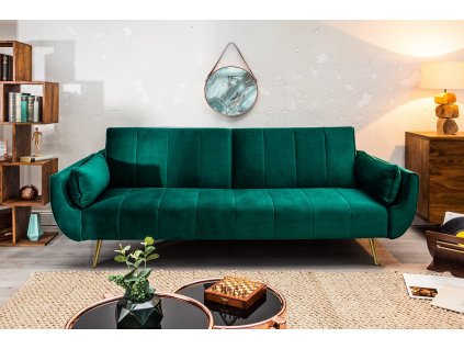 Designová sedačka Denin 215cm samet smaragd, rozkládací