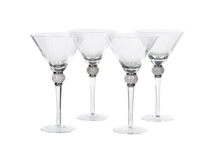 Luxusní skleněné sklenice Martini Caroline stříbrná sada 4ks