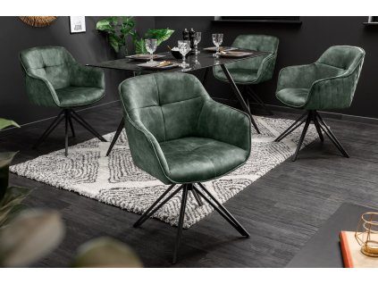 Designová otáčecí židle Claudia s područkami tmavě zelená