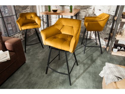 Designová barová židle Lone Dark žlutá samet