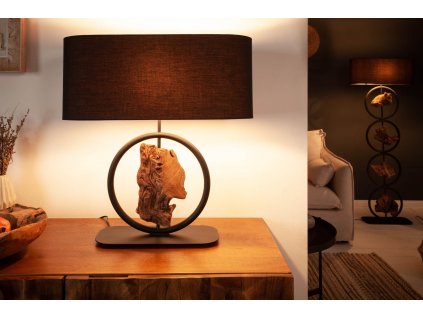 Stylová stolní lampa Circle Wood 58cm akácie