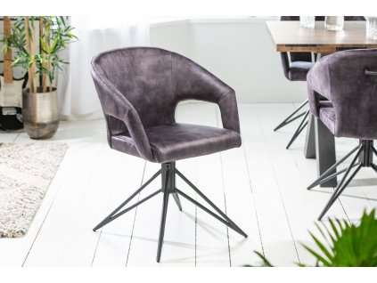 Designová otočná židle Erita s područkami šedá samet