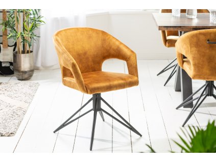 Designová otočná židle Erita s područkami žlutá samet