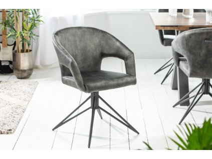 Designová otočná židle Erita s područkami tmavě šedo-zelená samet