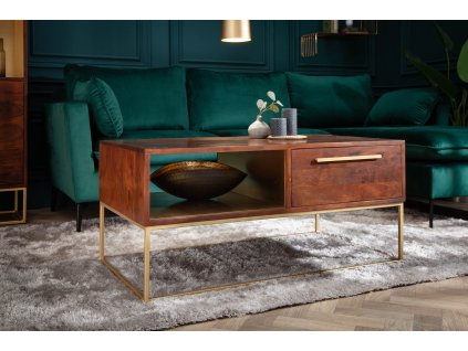 Art-deco konferenční stolek Loel Gold 110cm z masivu akácie