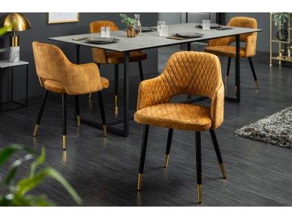 Designová jídelní židle Patty samet hořčičná žlutá