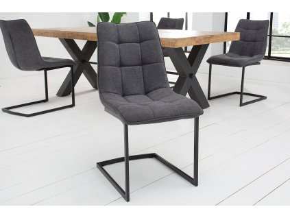 Moderní pohupovací židle Eta čalouněná texturovanou tkaninou tmavě šedé barvy