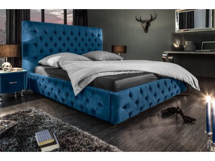 Luxusní postel Monique 180x200cm čalouněná-samet tmavě modrá