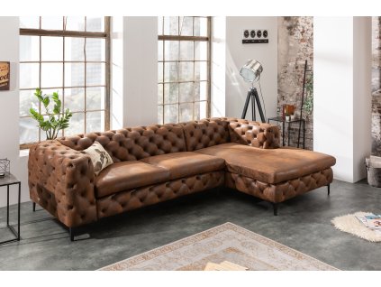 Luxusní rohová chesterfield sedačka Modern Barock 275cm hnědá