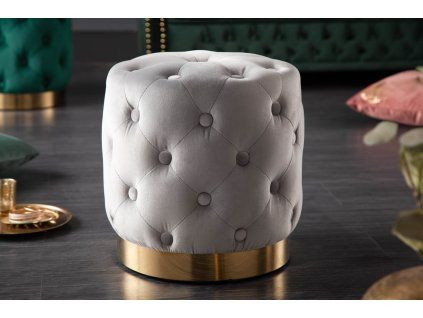 Designový šedý sametový taburet Modern Barock