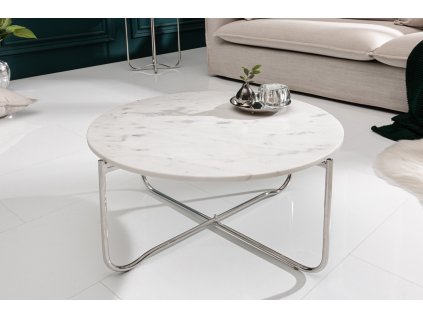 Luxusní konferenční stolek Marble 62cm bílý mramor/stříbrný rám