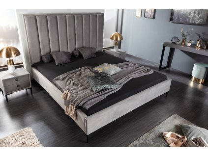 Luxusní postel Cassidy 160x200cm šedo-stříbrný samet