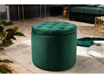 Designový čalouněný taburet Modern Barock smaragdově zelený s úložným prostorem