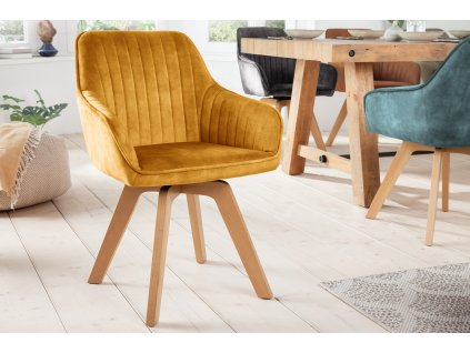 Stylová otočná židle Livorno hořčičná žlutá