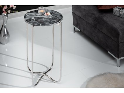 Luxusní odkládací stolek Marble I 35cm šedý mramor/stříbrný rám