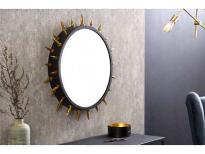 Extravagantní kulaté zrcadlo Spike 66cm černo-zlaté