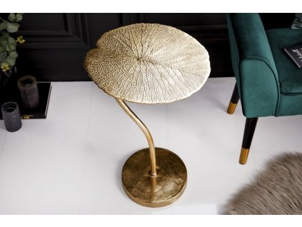 Designový příruční stolek leaf 40cm zlatý
