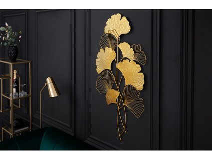 Stylová nástěnná dekorace Ginkgo 110cm zlatá