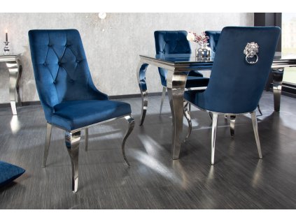 Luxusní jídelní židle Modern Barock Lion samet modrá