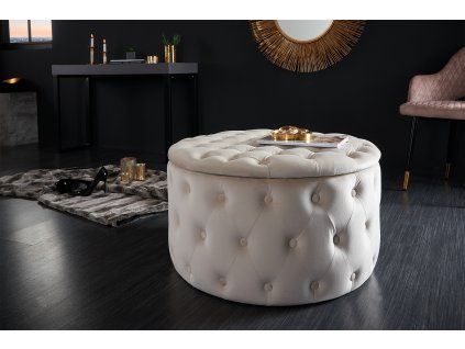 Designový sametový taburet Modern Barock 75cm béžový s úložným prostorem
