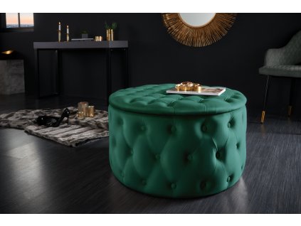 Designový sametový taburet Modern Barock 75cm zelený s úložným prostorem