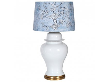 Luxusní porcelánová lampa Cherry Blossom 81cm bílá, se vzorovaným stínidlem.