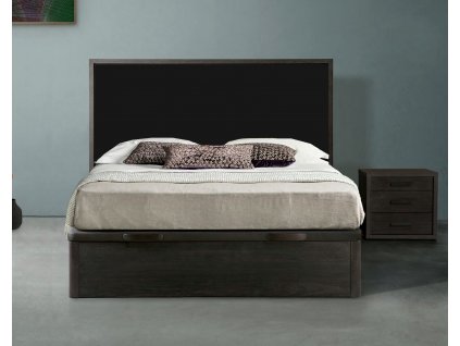 Skandinávská postel Malmo II ANTRACIT 90-200cm s úložným prostorem a čalouněným čelem