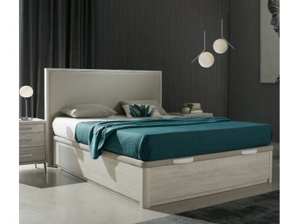 Skandinávská postel Malmo II BÍLÝ DUB 90-200cm s úložným prostorem a čalouněným čelem