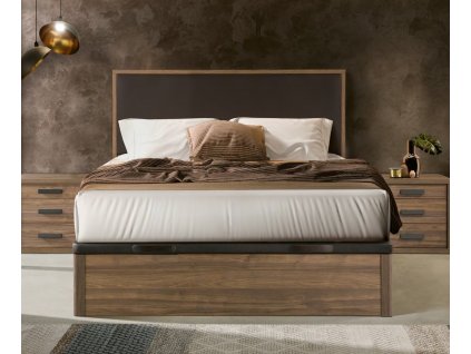 Skandinávská postel Malmo II OŘECH 90-200cm s úložným prostorem a čalouněným čelem