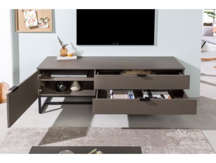 Štýlový TV stolík Dusty 140cm šedý so zásuvkami a dvierkami