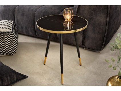 Luxusný príručný stolík Aura 45cm čierny mramor, okrúhly