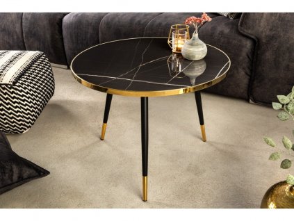 Luxusní příruční stolek Aura 60cm černý mramor, kulatý