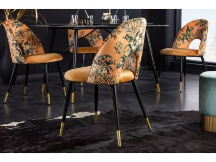 Dizajnová jedálenská stolička Flower žltý zamat