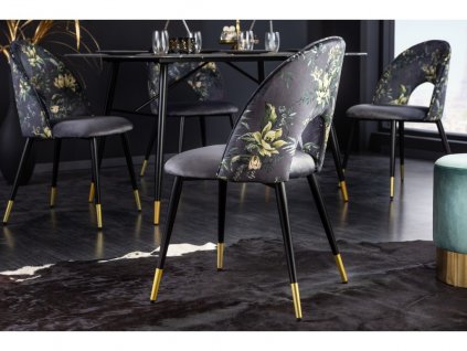Dizajnová jedálenská stolička Flower šedý zamat