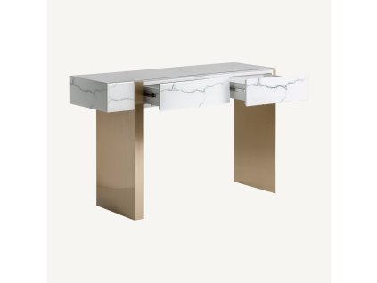 Luxusní toaletní stolek Brujo 128 cm bílý mramor/zlatá Art Deco styl